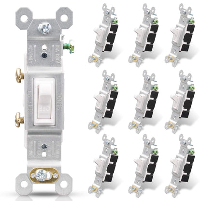 ELEGRP Single Pole Toggle Light Switch, 15 Amp, 120 Volt, Toggle Framed AC Quiet Switch(10 Pack)