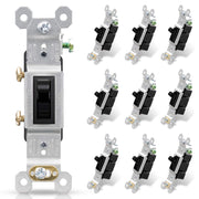 ELEGRP Single Pole Toggle Light Switch, 15 Amp, 120 Volt, Quiet AC Switch, Self-Grounding, Quick Push-in Wiring (10 Pack), UL Listed