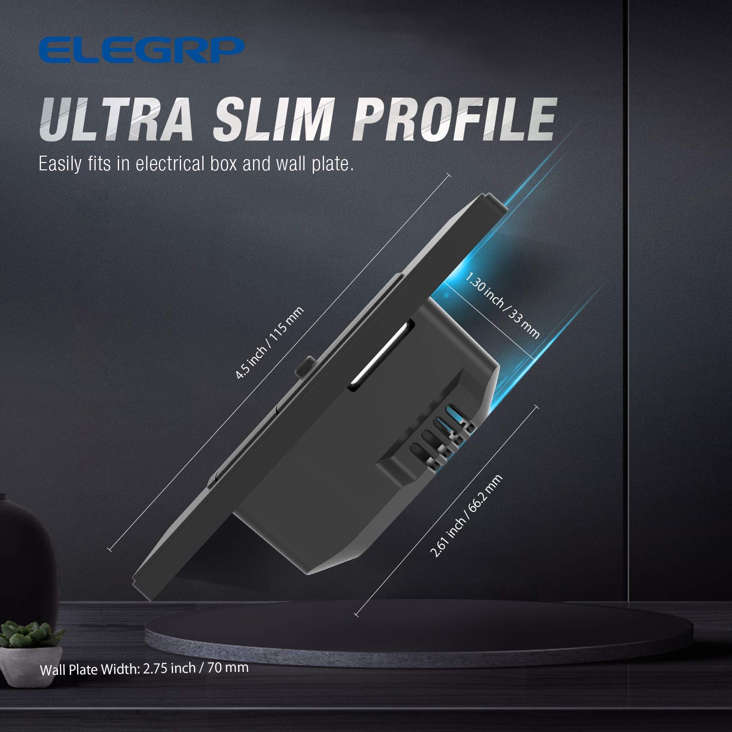 ELEGRP Slide Dimmer Switch, Single Pole or 3-Way, for LED, CFL, Incandescent Bulbs, Full Control with Preset, Rocker Paddle, Wall Plate Included