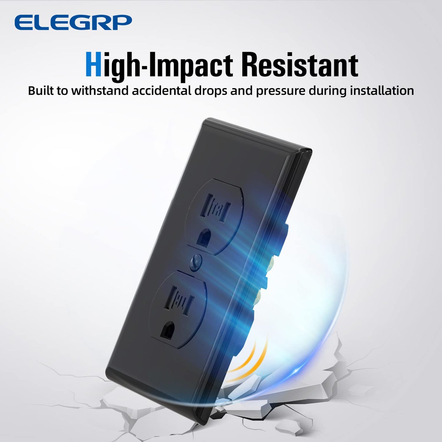 ELEGRP Tamper-Resistant Duplex Receptacle, 15A 125V Standard Electrical Duplex Wall Outlet, 2 Pole 3 Wire, 5-15R, Self-Grounding, Residential Grade, w/Wall Plate, UL Listed