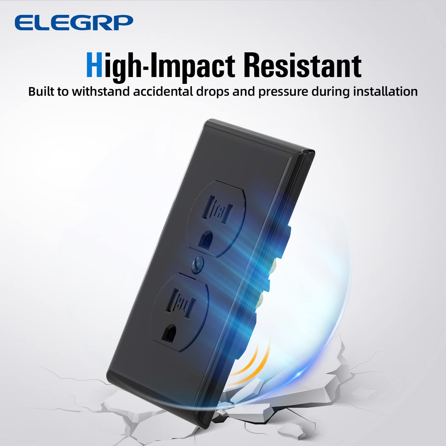 ELEGRP Tamper-Resistant Duplex Receptacle, 15A 125V, Self-Grounding Standard Wall Outlet, Residential Grade, UL Listed, White/Black