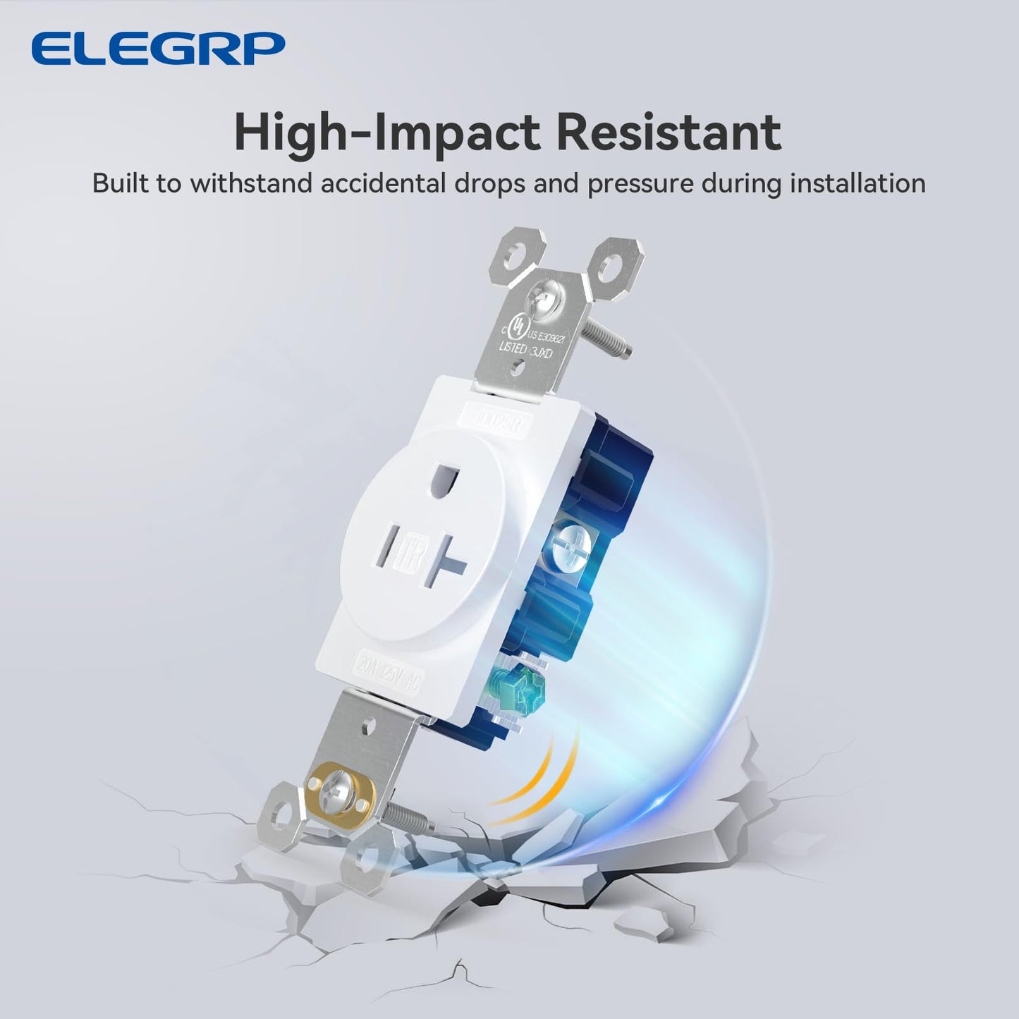 ELEGRP Tamper-Resistant Single Receptacle, 20Amp 125Volt Standard Electrical Singlex Wall Outlet, 2 Pole 3 Wire, NEMA 5-20R, Self-Grounding, Commercial Grade, UL Listed(White, 2 Pack)