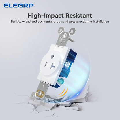 ELEGRP Tamper-Resistant Single Receptacle, 20Amp 125Volt Standard Electrical Singlex Wall Outlet, 2 Pole 3 Wire, NEMA 5-20R, Self-Grounding, Commercial Grade, UL Listed(White, 2 Pack)