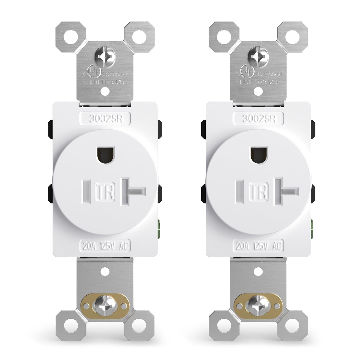 ELEGRP Tamper-Resistant Single Receptacle, 20Amp 125Volt Standard Electrical Singlex Wall Outlet, 2 Pole 3 Wire, NEMA 5-20R, Self-Grounding, Commercial Grade, UL Listed(White, 2 Pack)