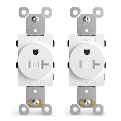 ELEGRP Tamper-Resistant Single Receptacle, 20Amp 125Volt Standard Electrical Singlex Wall Outlet, 2 Pole 3 Wire, NEMA 5-20R, Self-Grounding, Commercial Grade, UL Listed(White, 2 Pack)