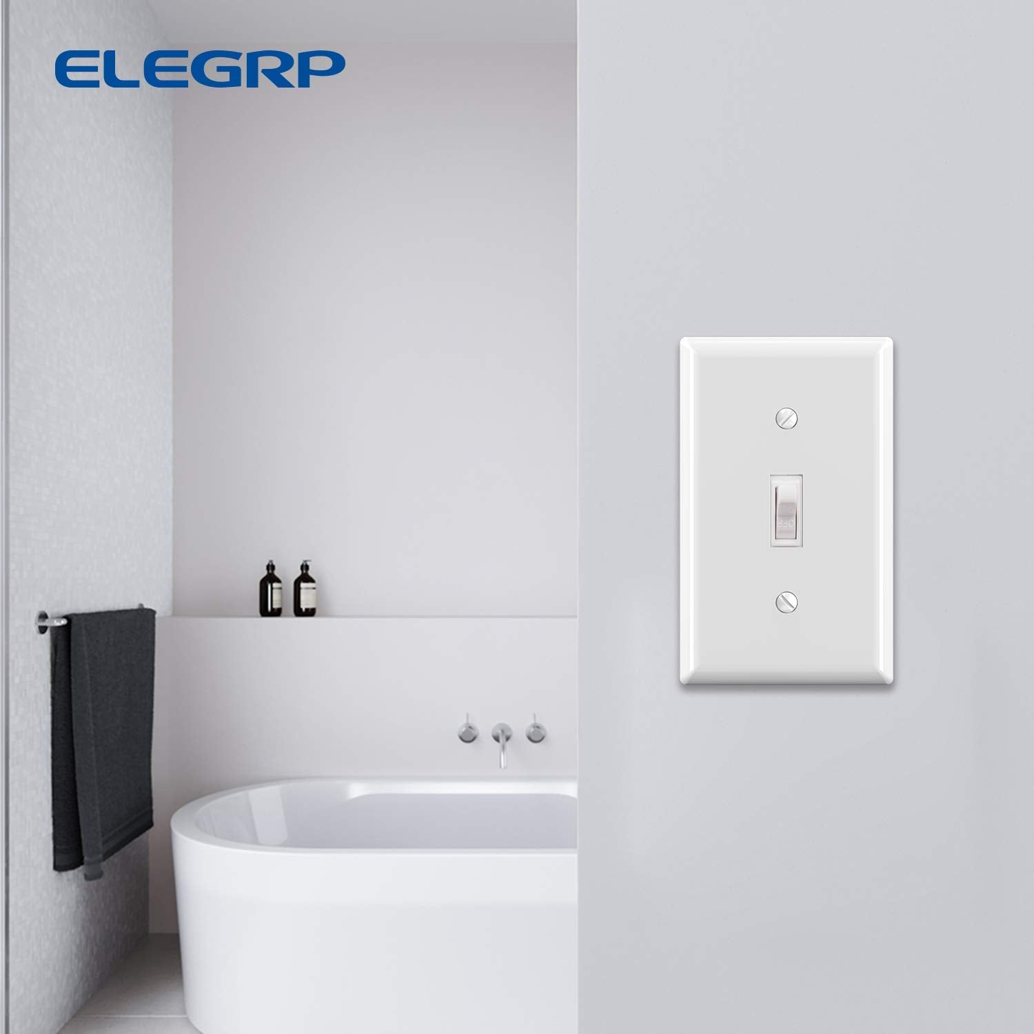 ELEGRP Toggle Light Switch Wall Plate, 1-Gang & 2-Gang Standard Size, Unbreakable Thermoplastic Covers, 5 Pack, Black/White