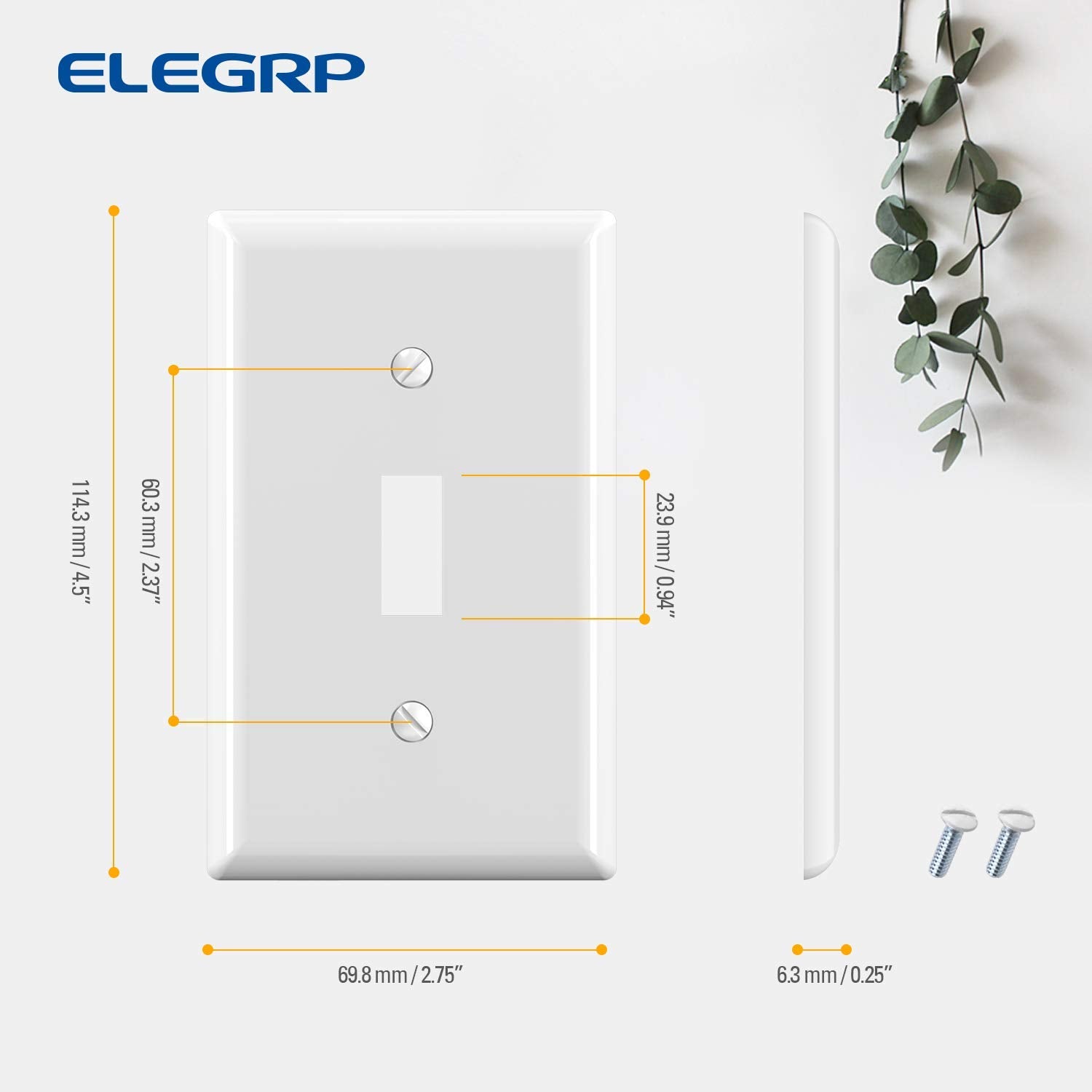 ELEGRP Toggle Light Switch Wall Plate, 1-Gang & 2-Gang Standard Size, Unbreakable Thermoplastic Covers, 5 Pack, Black/White