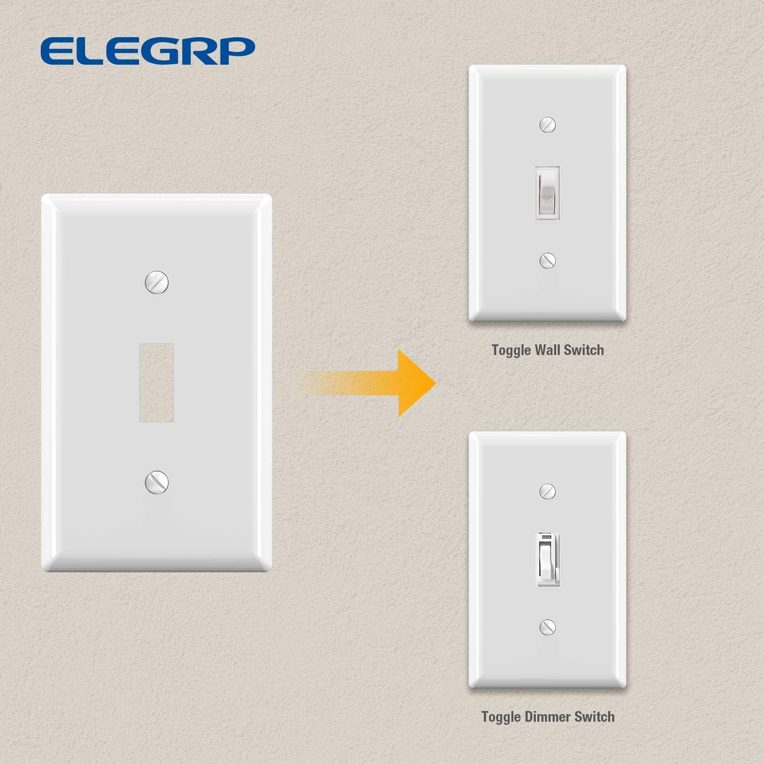 ELEGRP Toggle Light Switch Wall Plate, 1-Gang & 2-Gang Standard Size, Unbreakable Thermoplastic Covers, 5 Pack, Black/White
