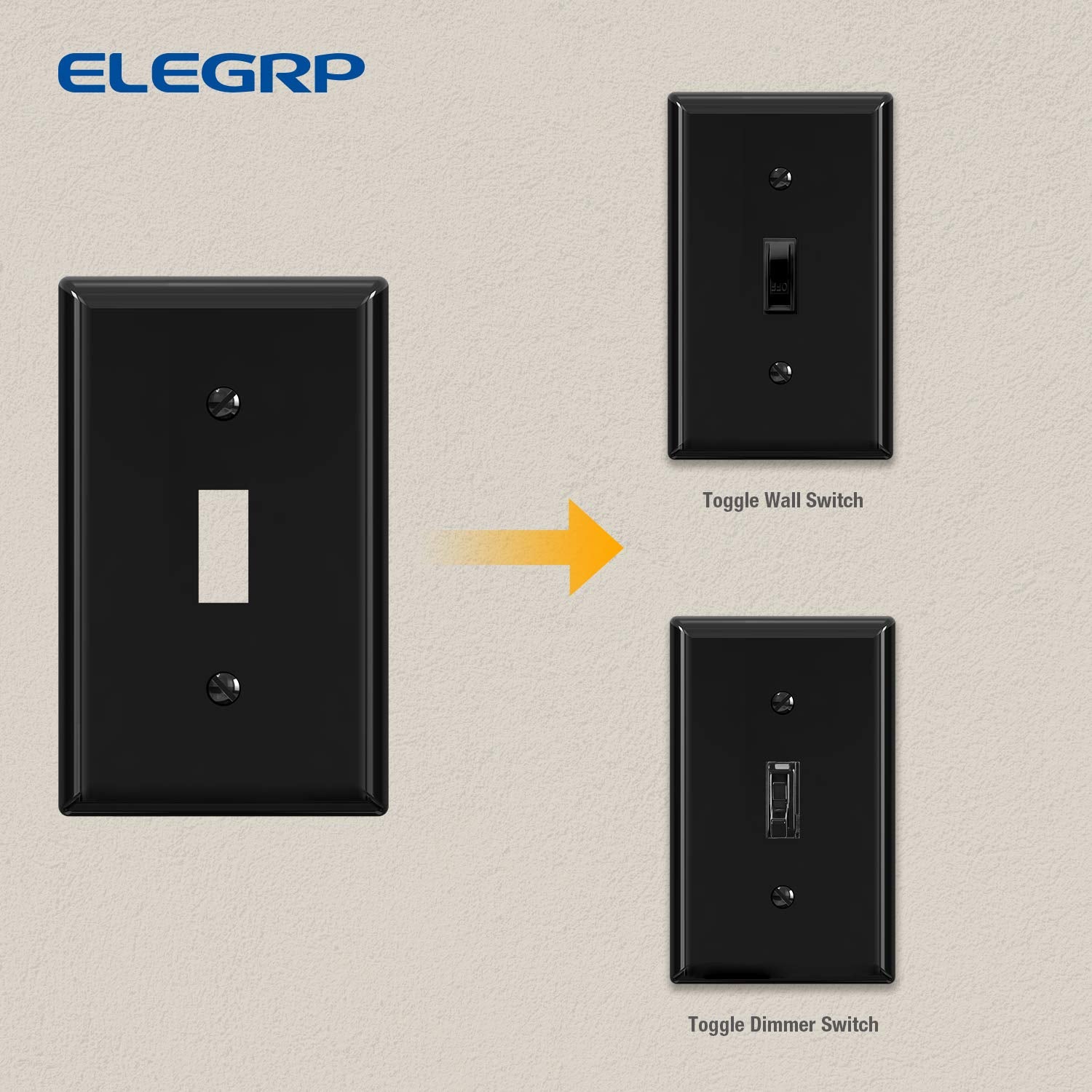 ELEGRP Toggle Light Switch Wall Plate, 1-Gang & 2-Gang Standard Size, Unbreakable Thermoplastic Covers, 5 Pack, Black/White