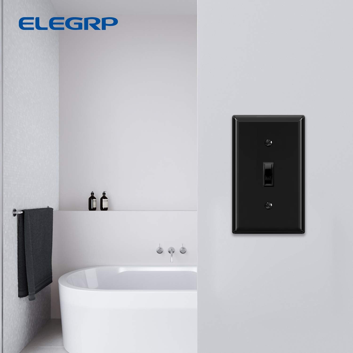 ELEGRP Toggle Light Switch Wall Plate, 1-Gang & 2-Gang Standard Size, Unbreakable Thermoplastic Covers, 5 Pack, Black/White