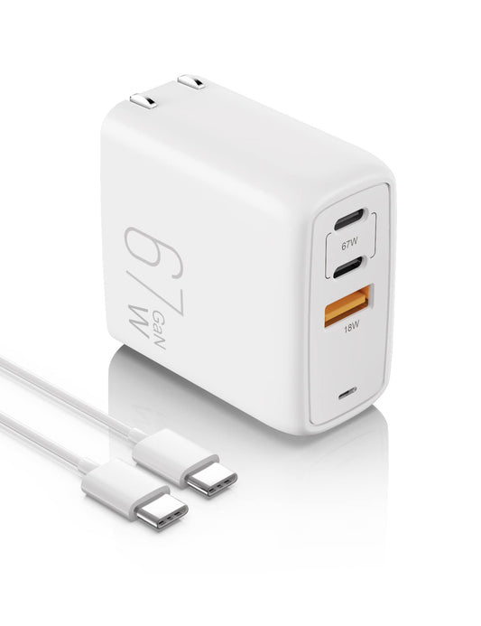 🎄50% OFF🎄ELEGRP USB C GaN 67W Charger Cube, Dual Port PD Power Delivery Fast Type C Charging Block with Foldable Plug & Cable, Wall Charger for iPhone , iPad, MacBook, Pixel, Galaxy & More