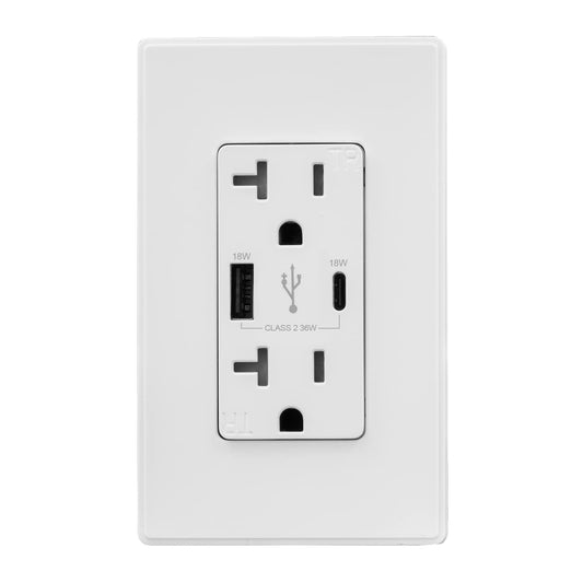 ELEGRP USB Wall Outlets Type AC 2-Ports 36W TR Receptacles