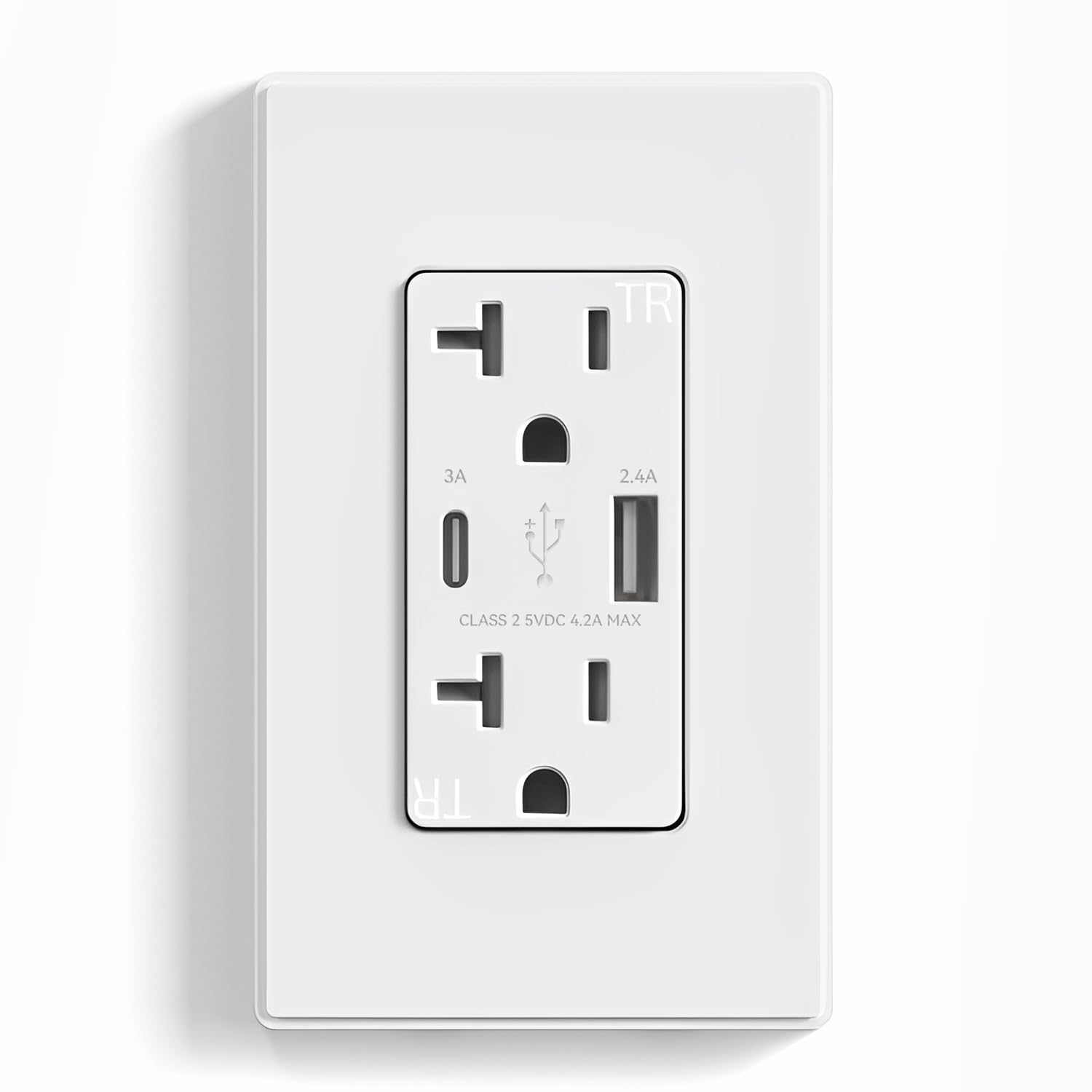 ELEGRP USB Charger Wall Outlet, Dual USB Ports (Type A & C), 4.2A USB Receptacle, Tamper Resistant, 15A/20A, UL Listed