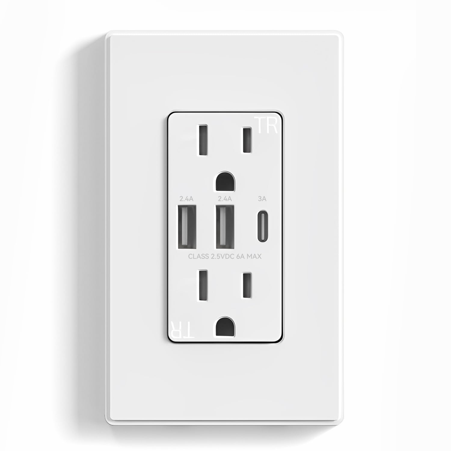 ELEGRP USB Outlet Receptacle, 3-Port USB-C Wall Outlet, 30W 6.0A High-Speed Charging, Tamper-Resistant, Screwless Wall Plate Included
