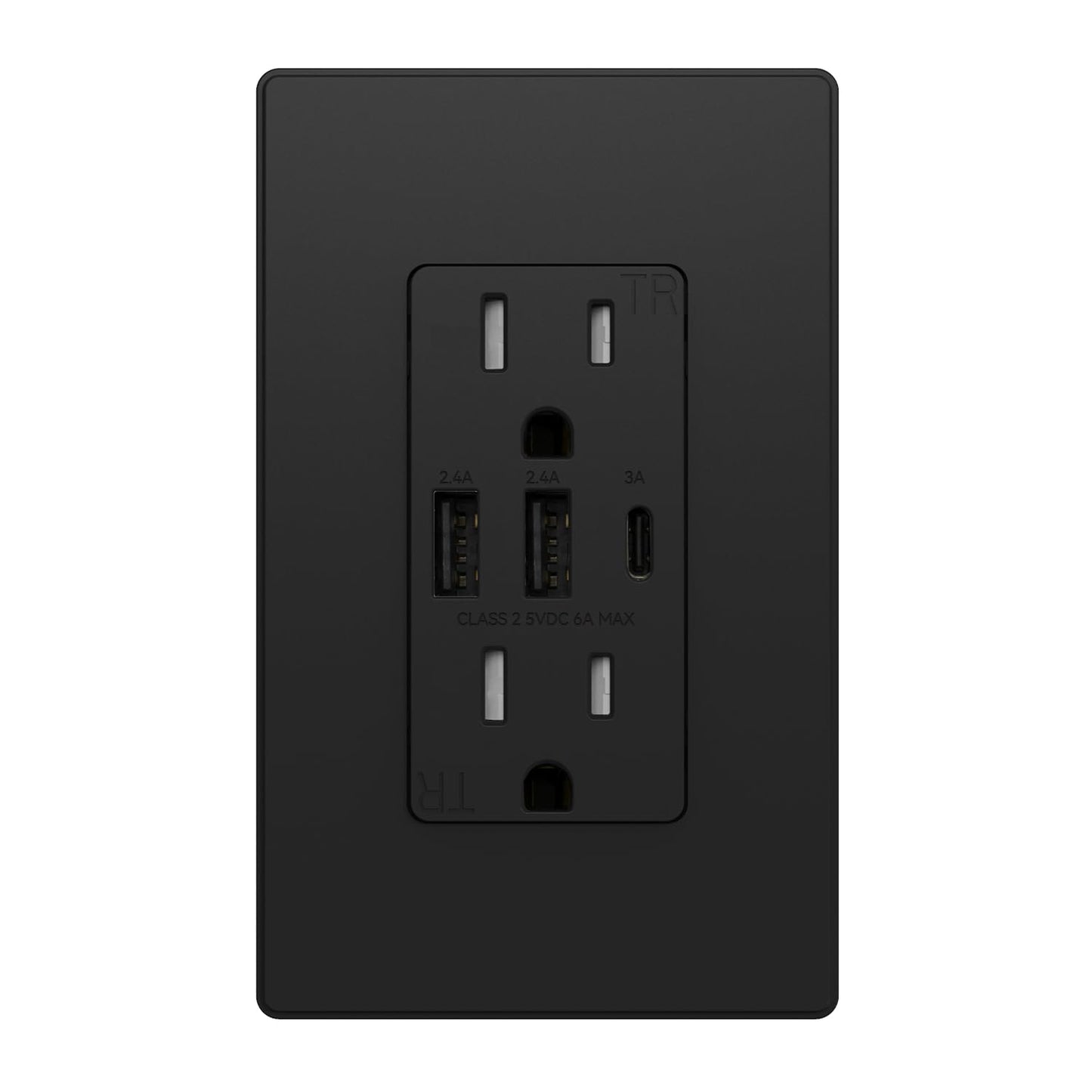 ELEGRP USB Outlet Receptacle, 3-Port USB C Wall Outlet, 30W 6.0A USB Electrical Outlet, Screwless Wall Plate Included