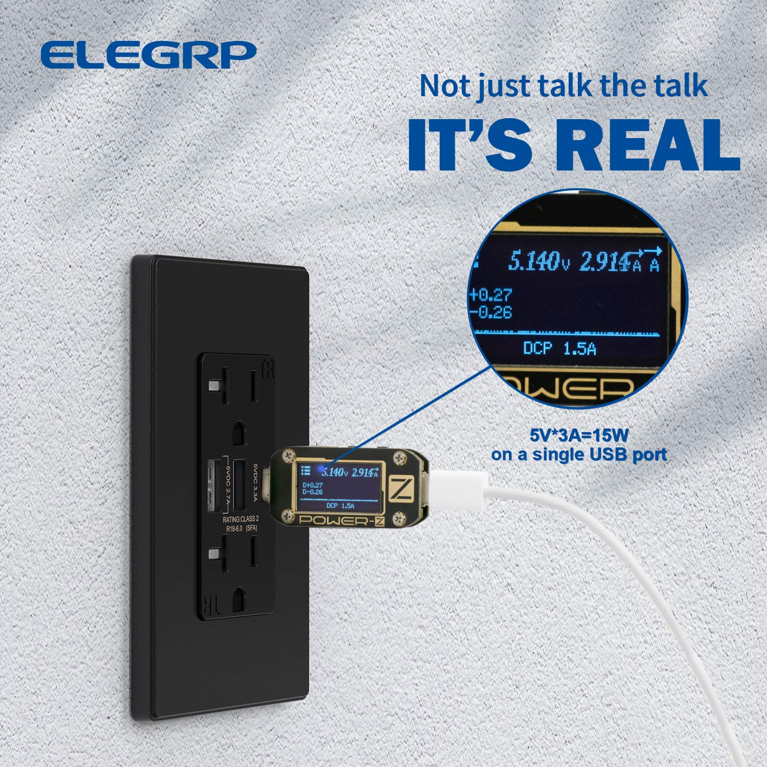 ELEGRP USB Outlet Receptacle, 3-Port USB-C Wall Outlet, 30W 6.0A High-Speed Charging, Tamper-Resistant, Screwless Wall Plate Included