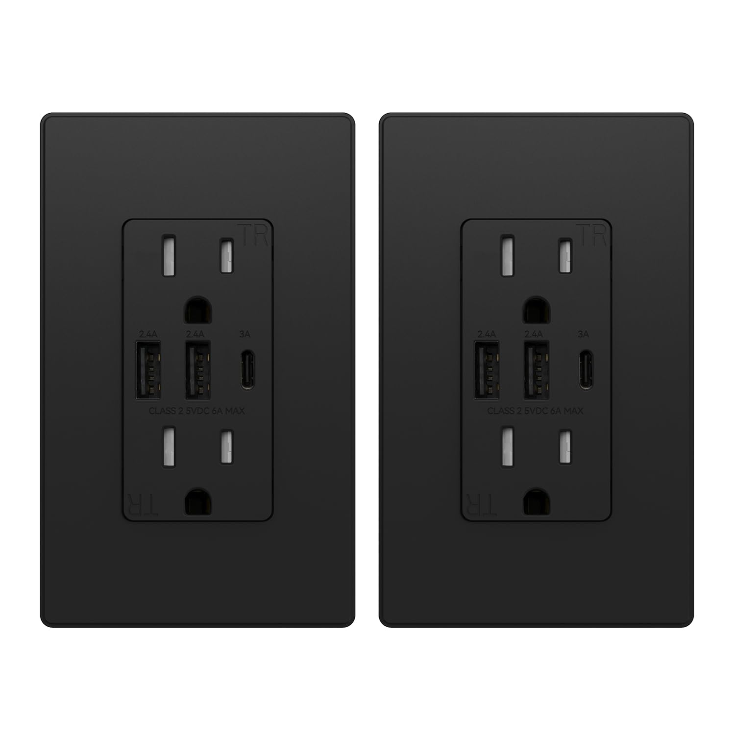 ELEGRP USB Outlet Receptacle, 3-Port USB-C Wall Outlet, 30W 6.0A High-Speed Charging, Tamper-Resistant, Screwless Wall Plate Included