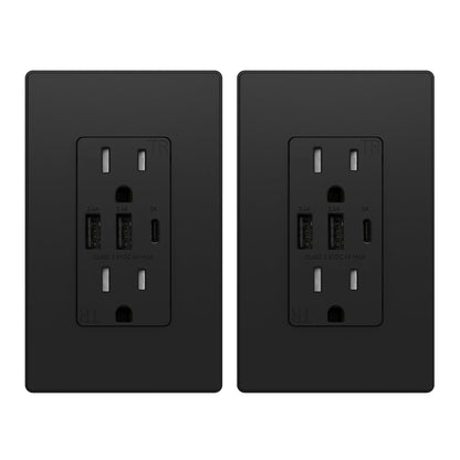 ELEGRP USB Outlet Receptacle, 3-Port USB-C Wall Outlet, 30W 6.0A High-Speed Charging, Tamper-Resistant, Screwless Wall Plate Included