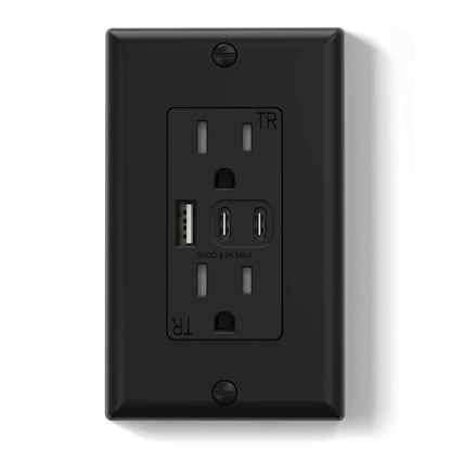 ELEGRP USB Outlets, Wall Outlet with 3 USB Ports, Dual USB C Ports Outlets, TR Tamper-Resistant USB Outlets Receptacles, Wall Plate Included, UL/CUL Listed