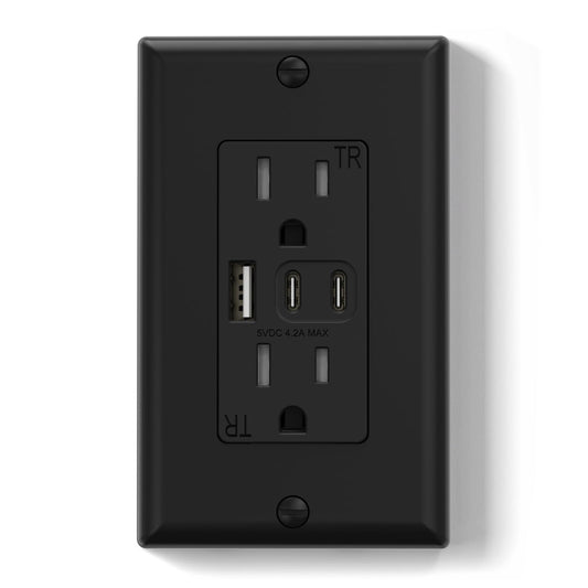 ELEGRP USB Outlets, Wall Outlet with 3 USB Ports, Dual USB C Ports Outlets, TR Tamper-Resistant USB Outlets Receptacles, Wall Plate Included, UL/CUL Listed