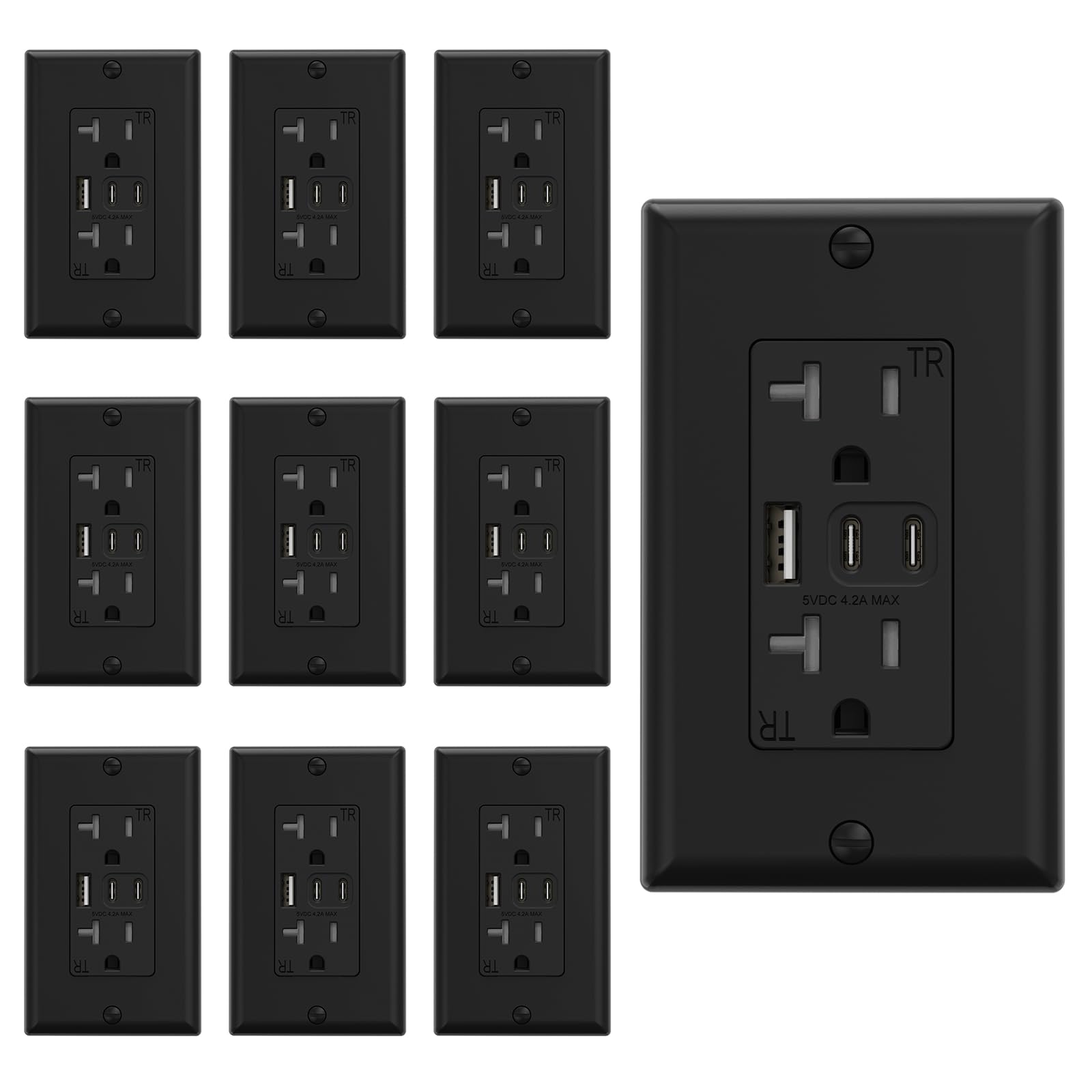 ELEGRP USB Wall Outlet, 3 USB Ports with Dual USB-C, 4.2A Fast Charging, Tamper-Resistant, Wall Plate Included, UL Listed