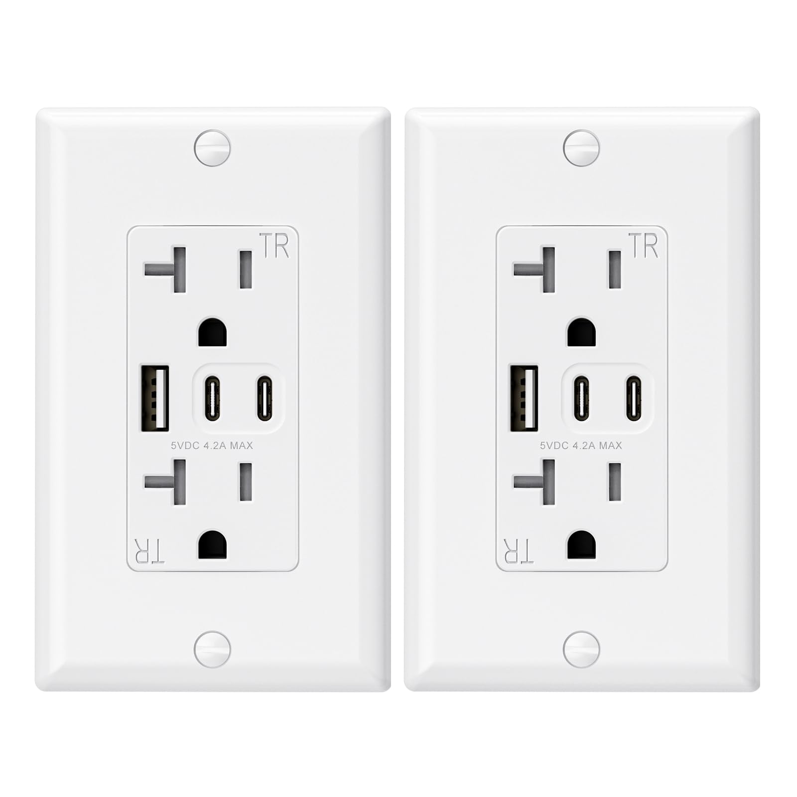 ELEGRP USB Wall Outlet, 3 USB Ports with Dual USB-C, 4.2A Fast Charging, Tamper-Resistant, Wall Plate Included, UL Listed