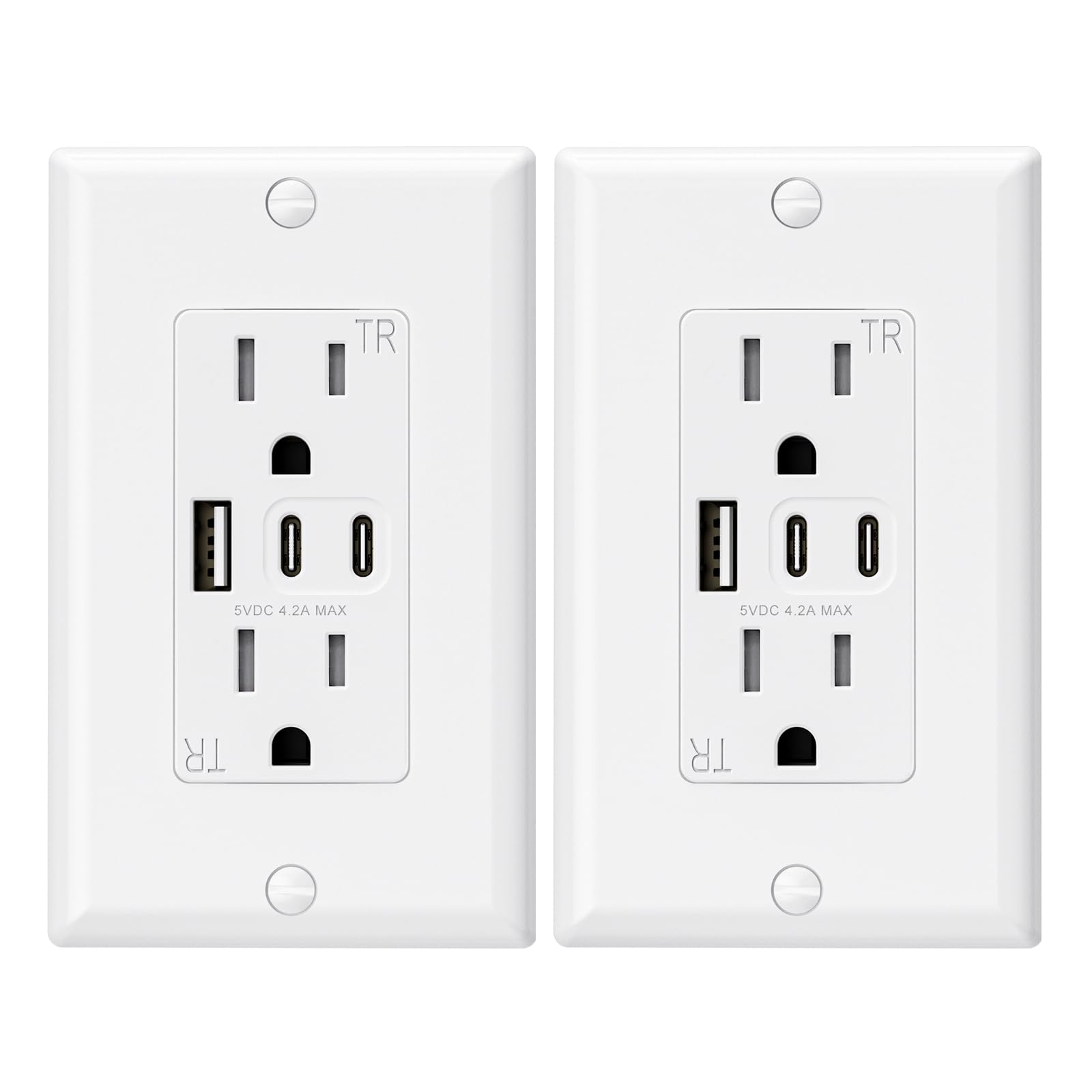 ELEGRP USB Wall Outlet, 3 USB Ports with Dual USB-C, 4.2A Fast Charging, Tamper-Resistant, Wall Plate Included, UL Listed