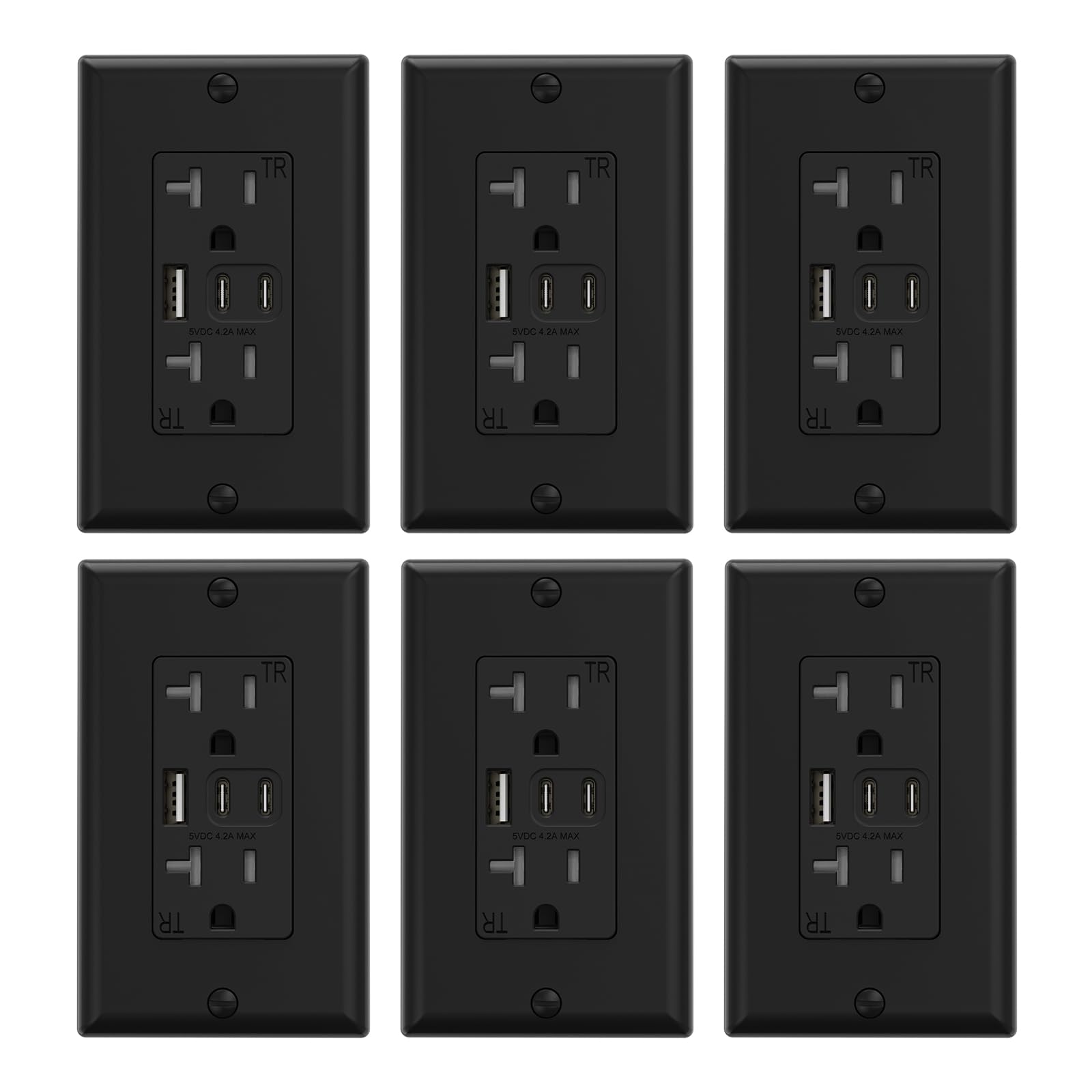 ELEGRP USB Wall Outlet, 3 USB Ports with Dual USB-C, 4.2A Fast Charging, Tamper-Resistant, Wall Plate Included, UL Listed