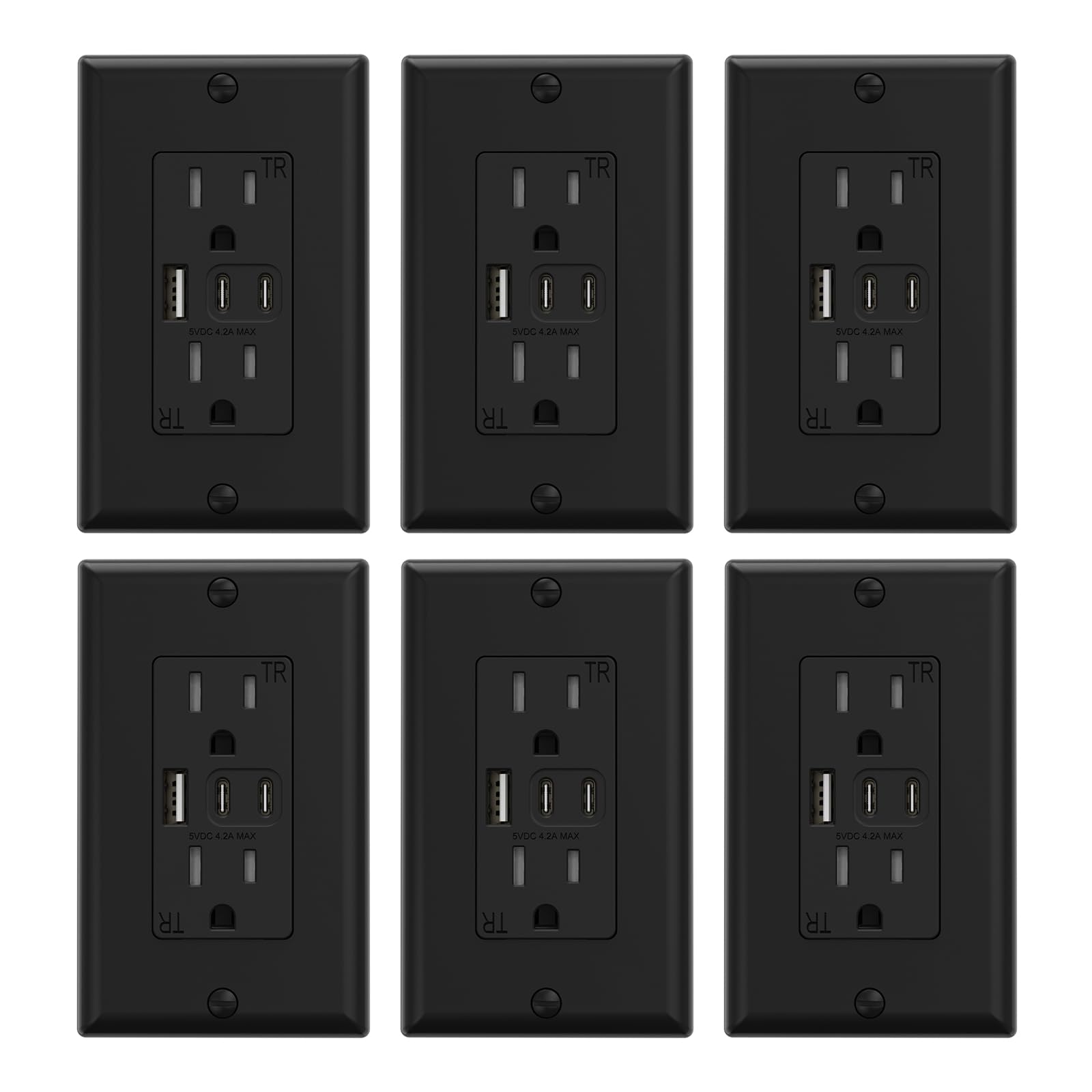 ELEGRP USB Wall Outlet, 3 USB Ports with Dual USB-C, 4.2A Fast Charging, Tamper-Resistant, Wall Plate Included, UL Listed