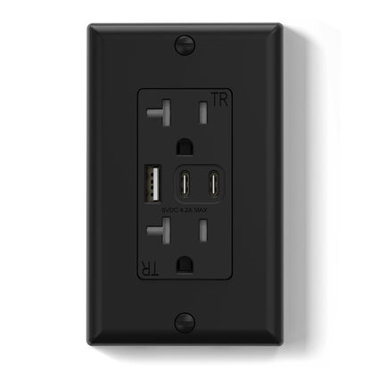 ELEGRP USB Outlets, Wall Outlet with 3 USB Ports, Dual USB C Ports Outlets, TR Tamper-Resistant USB Outlets Receptacles, Wall Plate Included, UL/CUL Listed