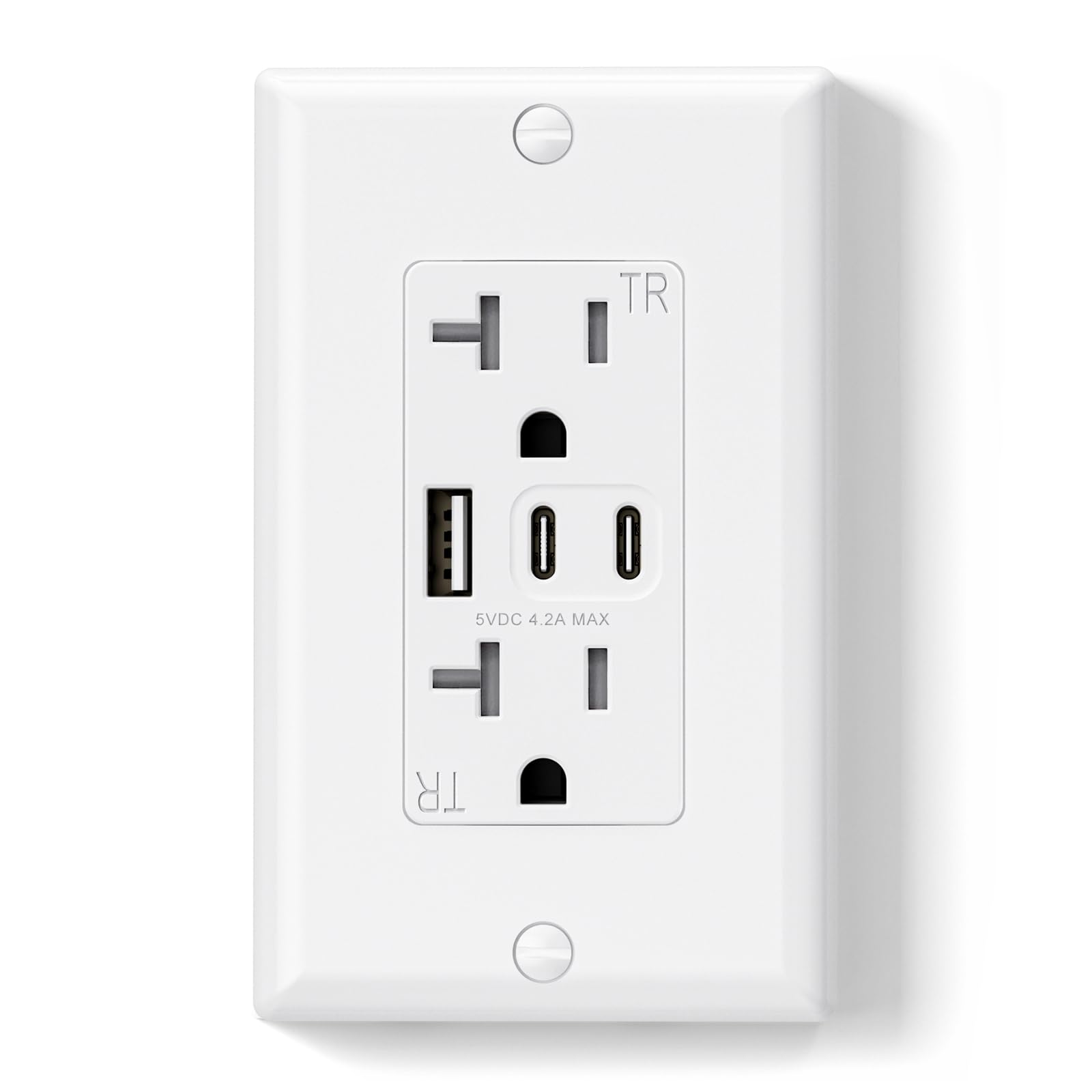 ELEGRP USB Wall Outlet, 3 USB Ports with Dual USB-C, 4.2A Fast Charging, Tamper-Resistant, Wall Plate Included, UL Listed