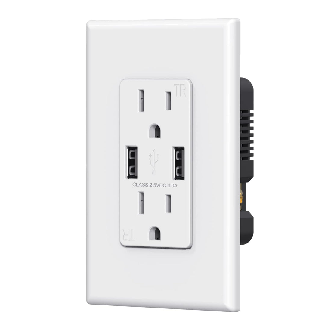 USB A/A, 4.0A 5VDC Total Output Outlet with 15A/20A, Tamper-Resistant Wall Outlet