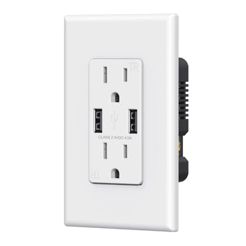 USB A/A, 4.0A 5VDC Total Output Outlet with 15A/20A, Tamper-Resistant Wall Outlet