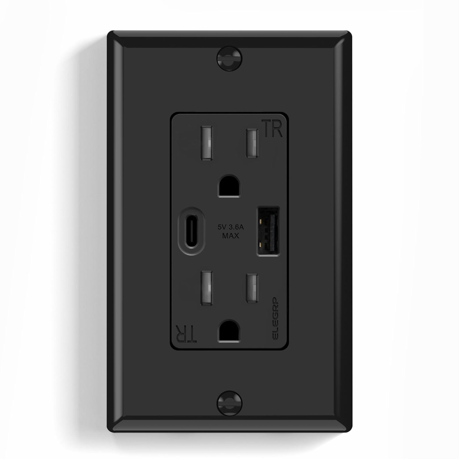 USB A/C, 3.6A 5VDC Total Output Outlet with 15A/20A, Tamper-Resistant Screw Wall Outlet