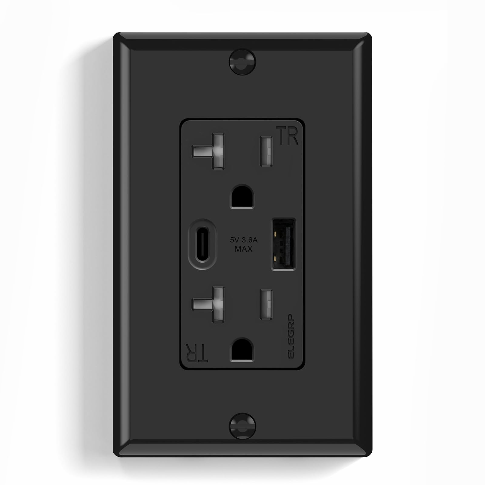 USB A/C, 3.6A 5VDC Total Output Outlet with 15A/20A, Tamper-Resistant Screw Wall Outlet