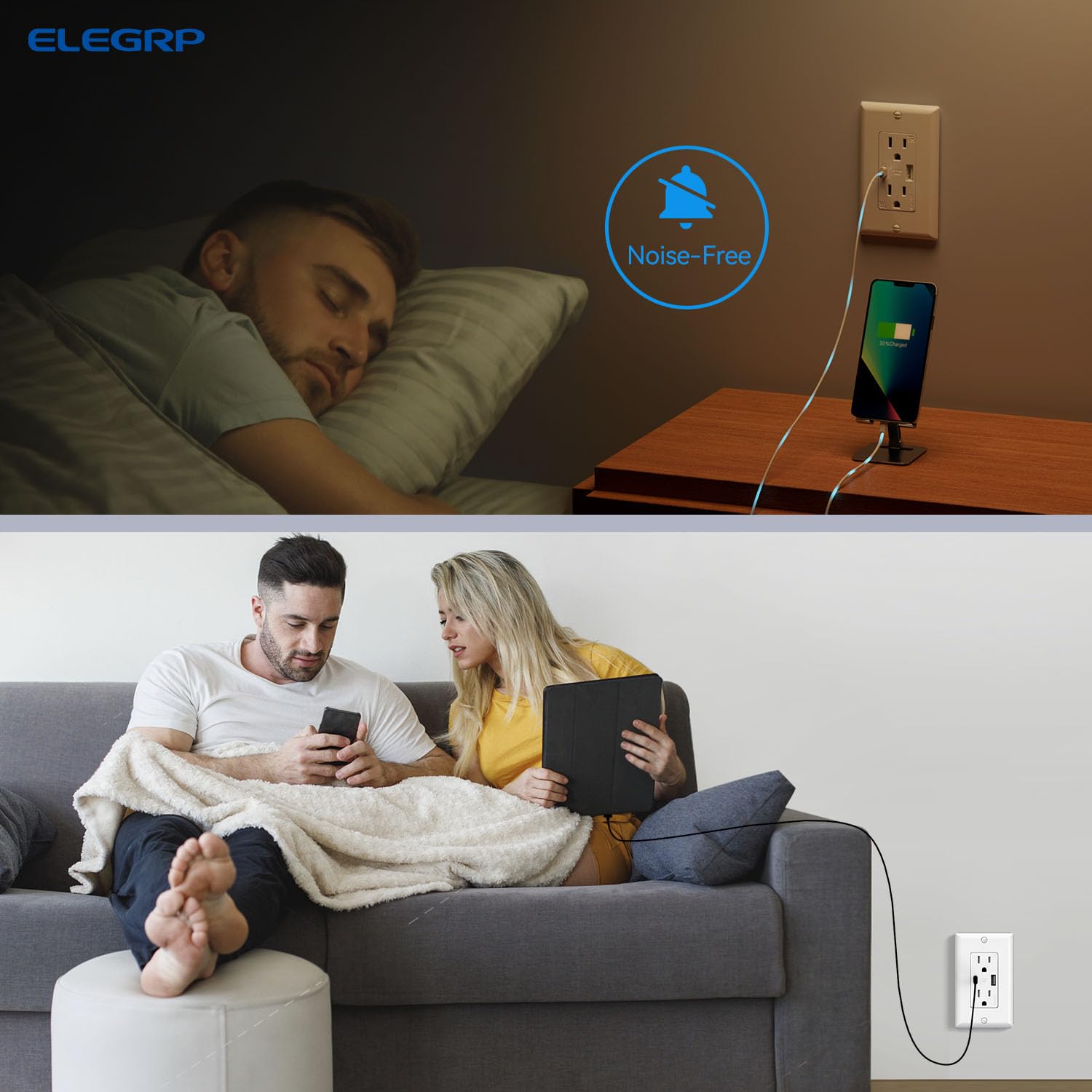 USB A/C, 3.6A 5VDC Total Output Outlet with 15A/20A, Tamper-Resistant Screw Wall Outlet