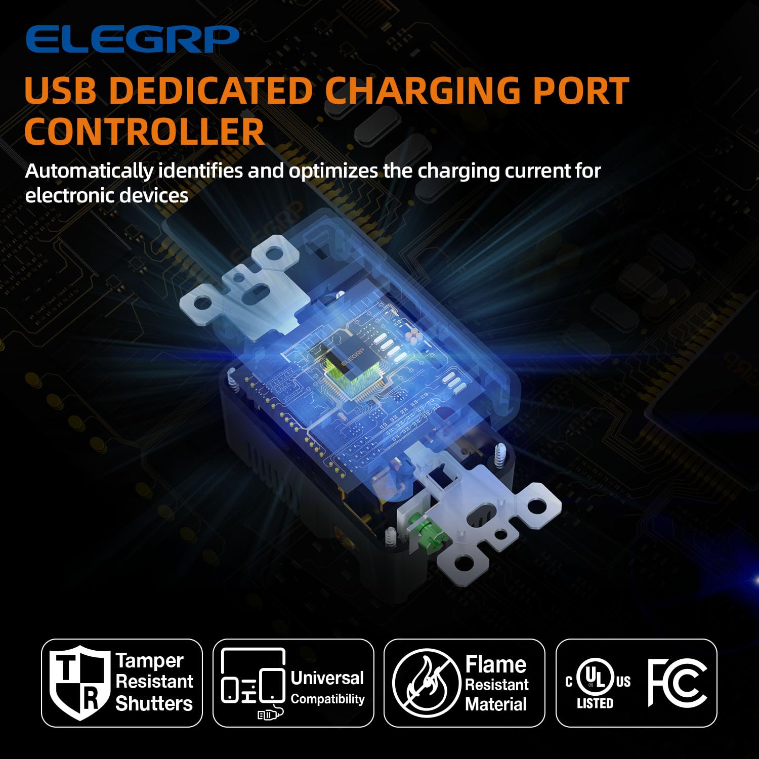 USB A/C, 3.6A 5VDC Total Output Outlet with 15A/20A, Tamper-Resistant Screw Wall Outlet
