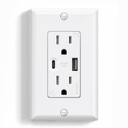 USB A/C, 3.6A 5VDC Total Output Outlet with 15A/20A, Tamper-Resistant Screw Wall Outlet