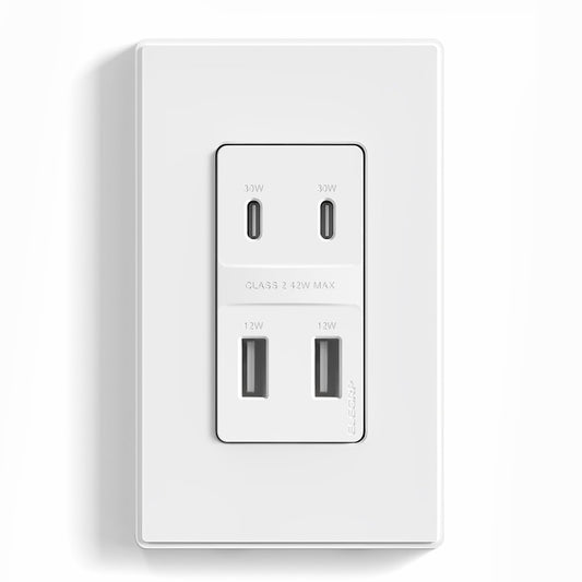 ELEGRP （1 PACK）USB Wall Outlet, 42W Fast Charge & Power Delivery 4-Ports USB Charger, Wall Outlet with 4 USB Ports, UL/CUL Listed, Wall Plate Included