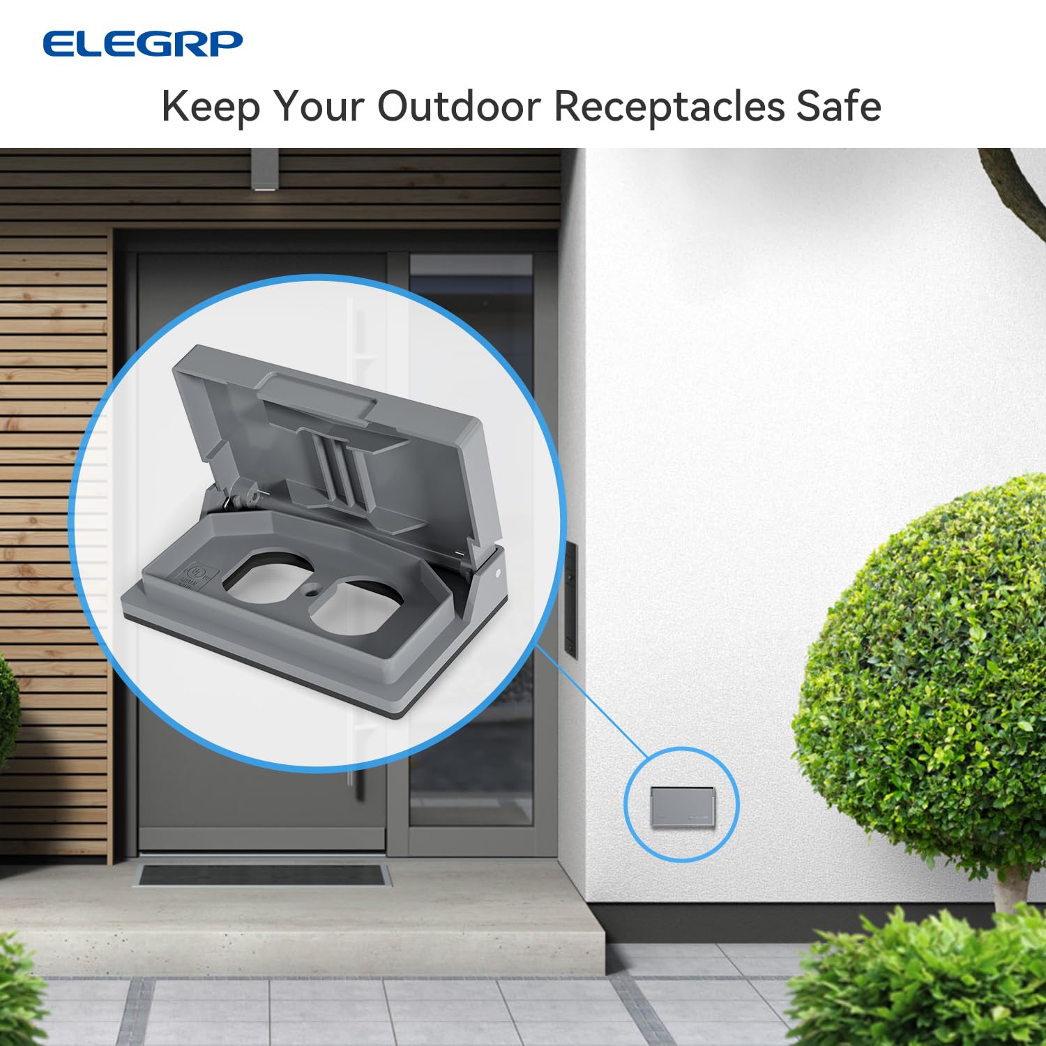 ELEGRP Horizontal Outdoor Cover for Duplex Receptacles, Weatherproof Outlet Cover, Unbreakable Polycarbonate, UL Listed