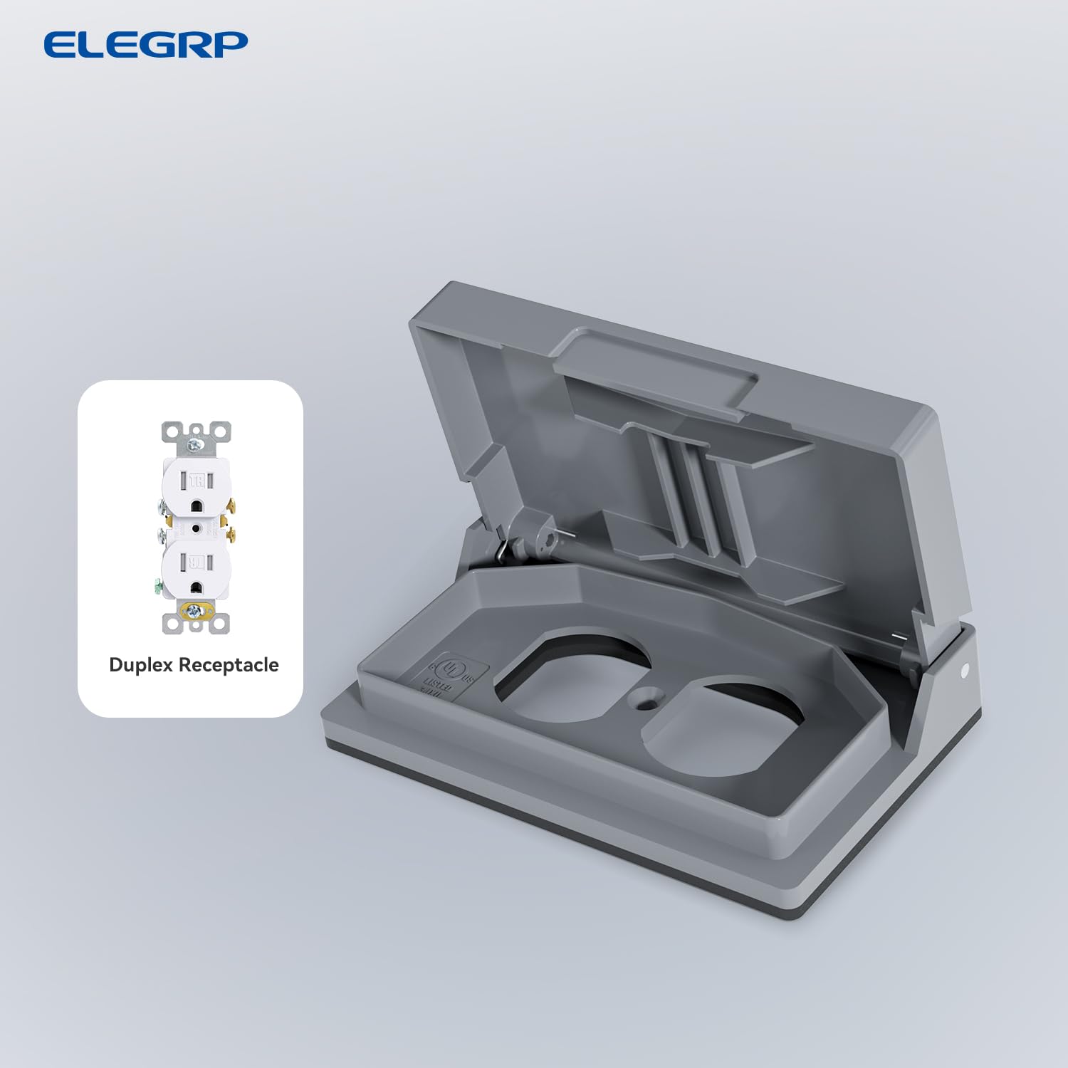ELEGRP Horizontal Outdoor Cover for Duplex Receptacles, Weatherproof Outlet Cover, Unbreakable Polycarbonate, UL Listed