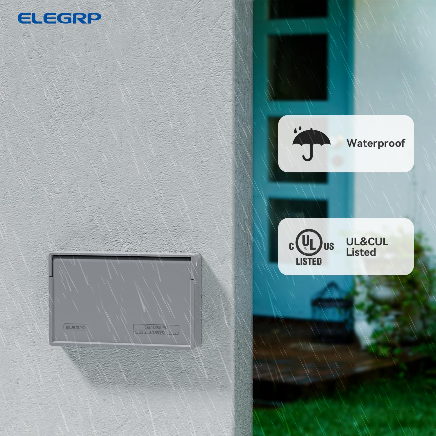 ELEGRP Horizontal Outdoor Cover for Duplex Receptacles, Weatherproof Outlet Cover, Unbreakable Polycarbonate, UL Listed