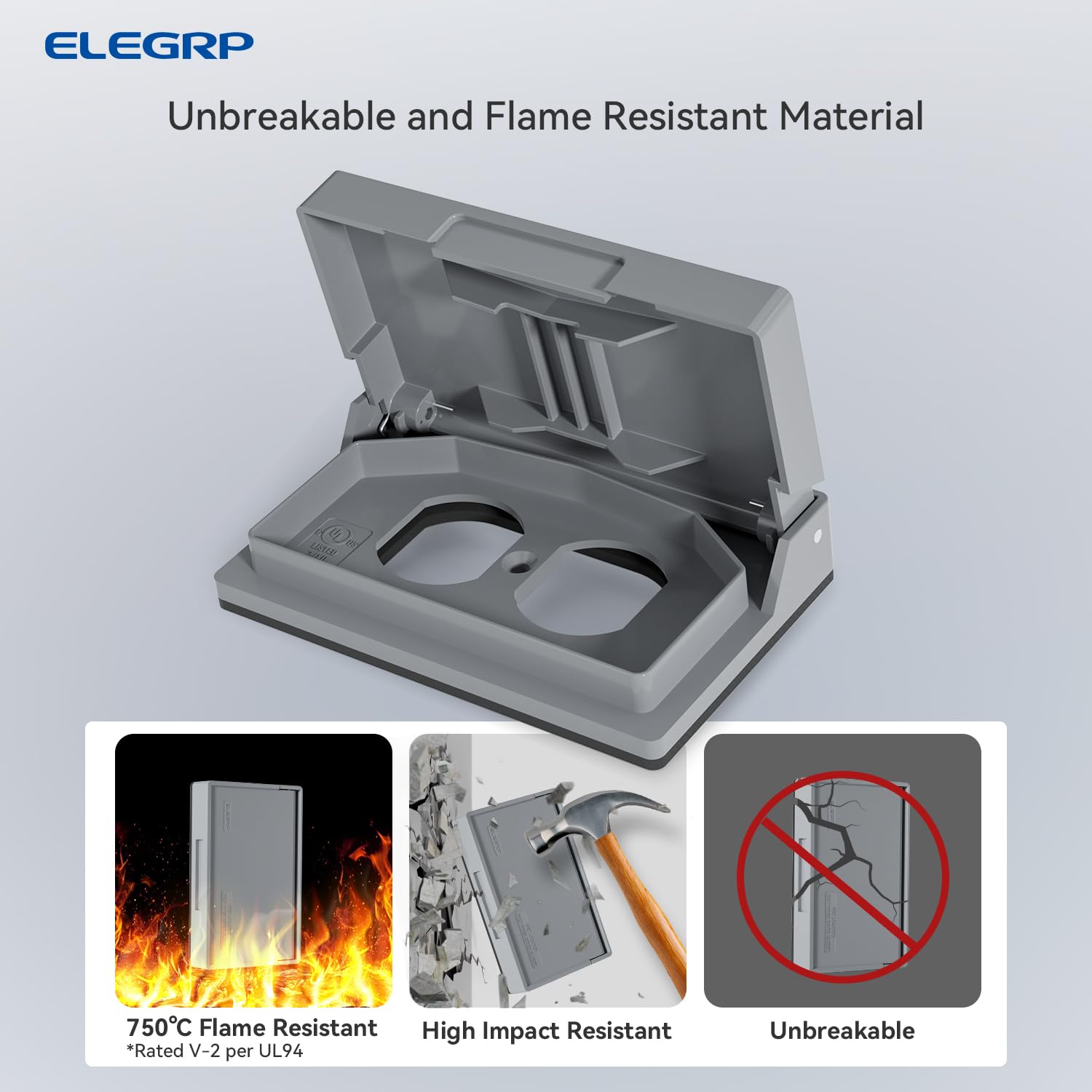 ELEGRP Horizontal Outdoor Cover for Duplex Receptacles, Weatherproof Outlet Cover, Unbreakable Polycarbonate, UL Listed