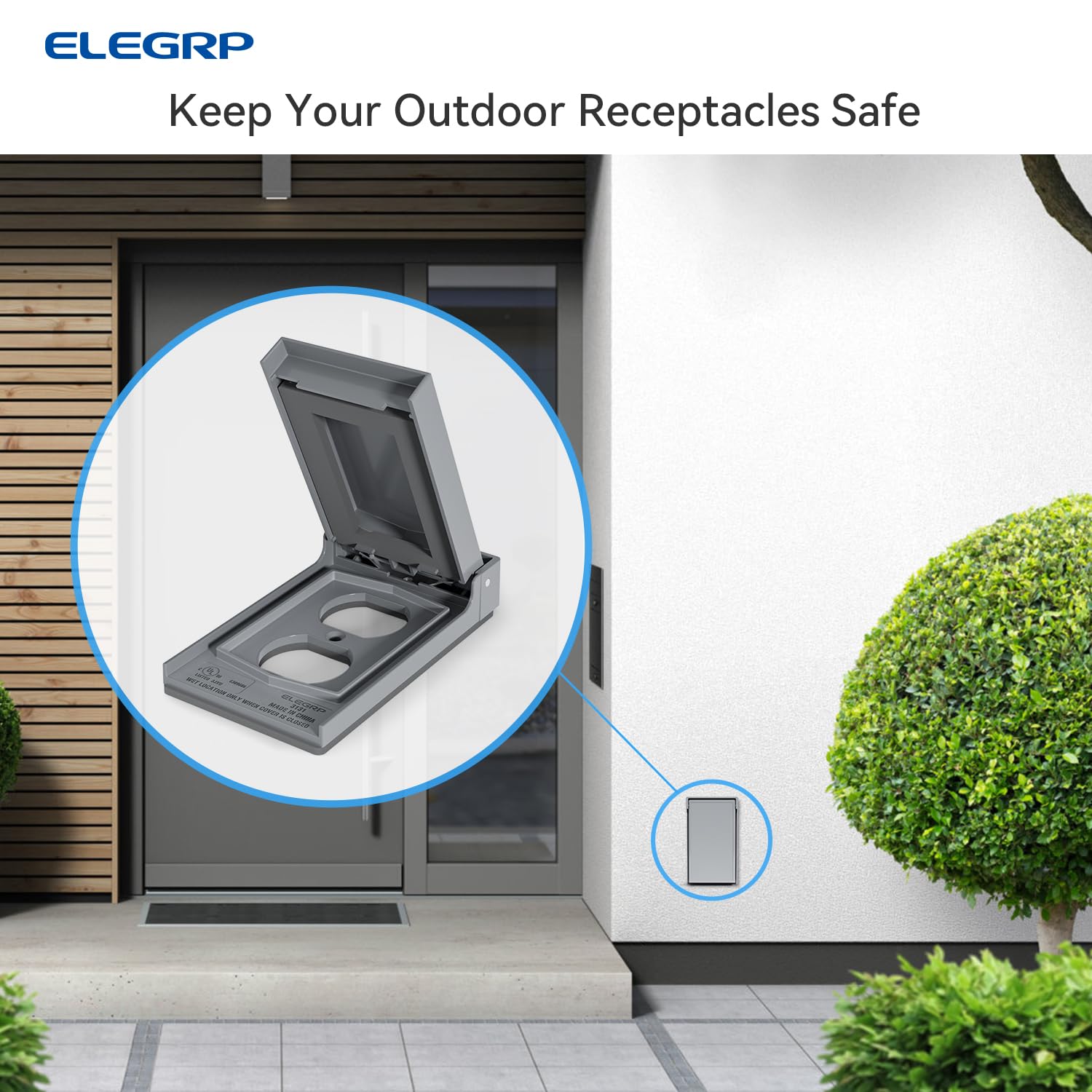 ELEGRP Horizontal Outdoor Cover for Duplex Receptacles, Weatherproof Outlet Cover, Unbreakable Polycarbonate, UL Listed