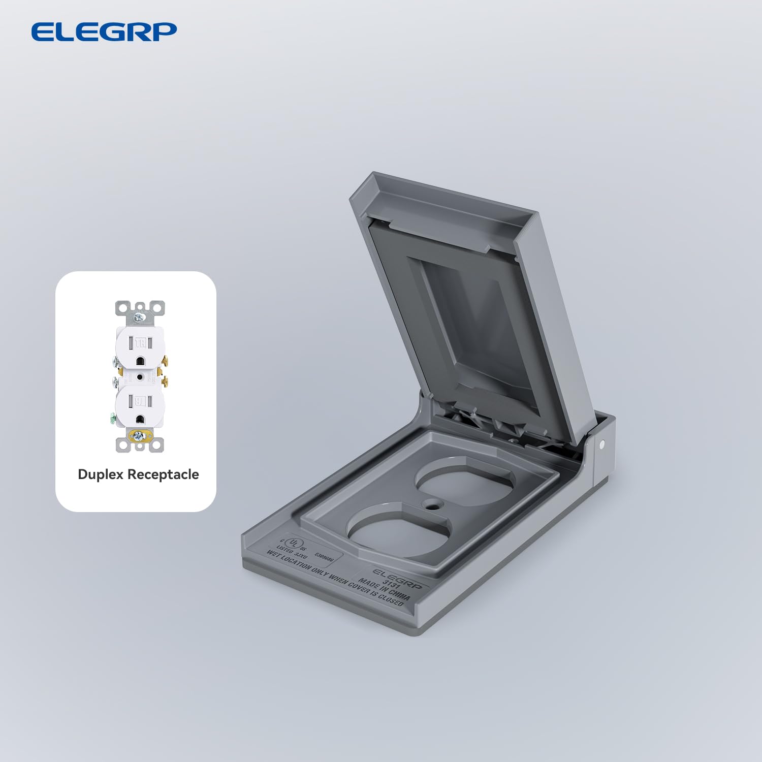 ELEGRP Horizontal Outdoor Cover for Duplex Receptacles, Weatherproof Outlet Cover, Unbreakable Polycarbonate, UL Listed