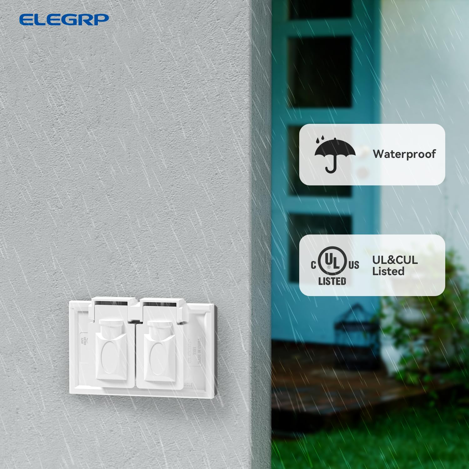 ELEGRP Horizontal Outdoor Cover for Duplex Receptacles, Weatherproof Outlet Cover, Unbreakable Polycarbonate, UL Listed