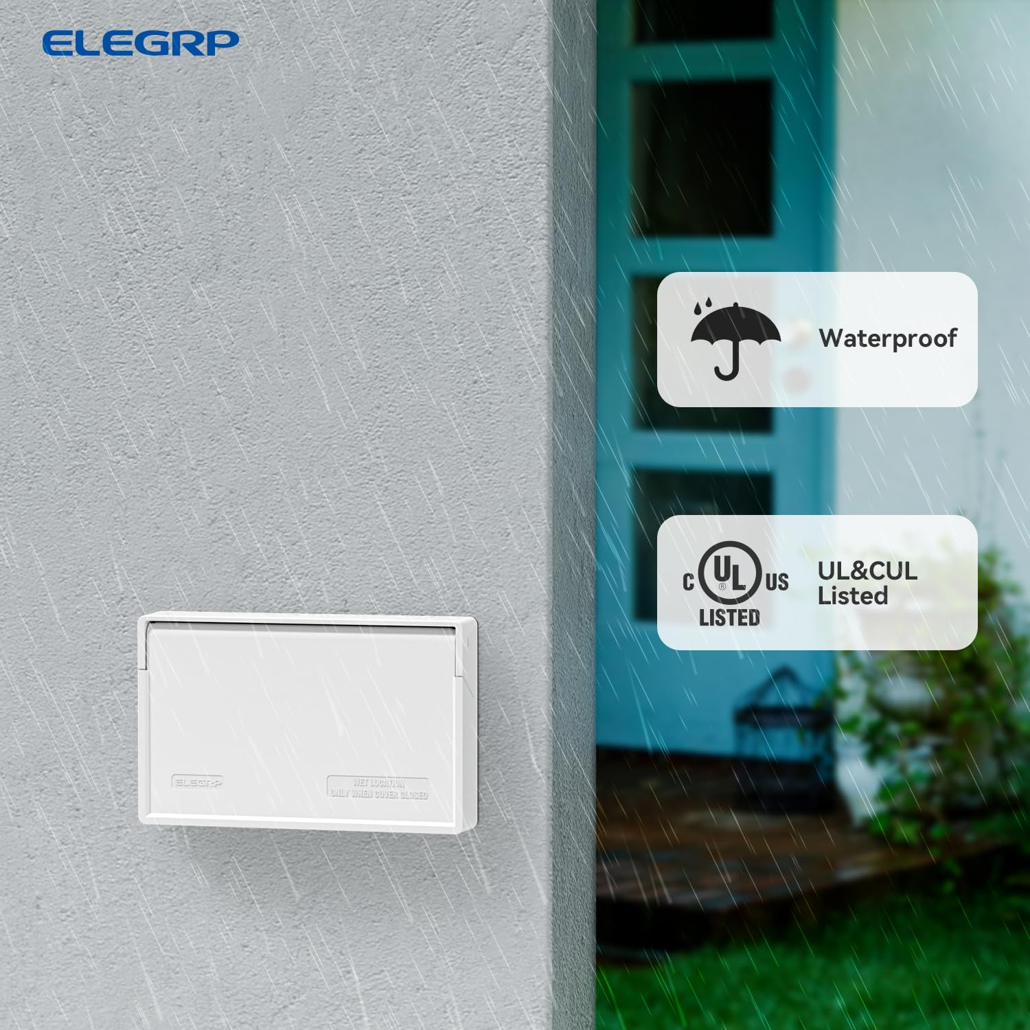 ELEGRP Horizontal Outdoor Cover for Duplex Receptacles, Weatherproof Outlet Cover, Unbreakable Polycarbonate, UL Listed