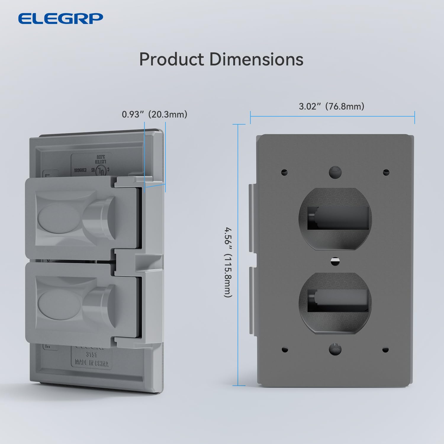ELEGRP Horizontal Outdoor Cover for Duplex Receptacles, Weatherproof Outlet Cover, Unbreakable Polycarbonate, UL Listed