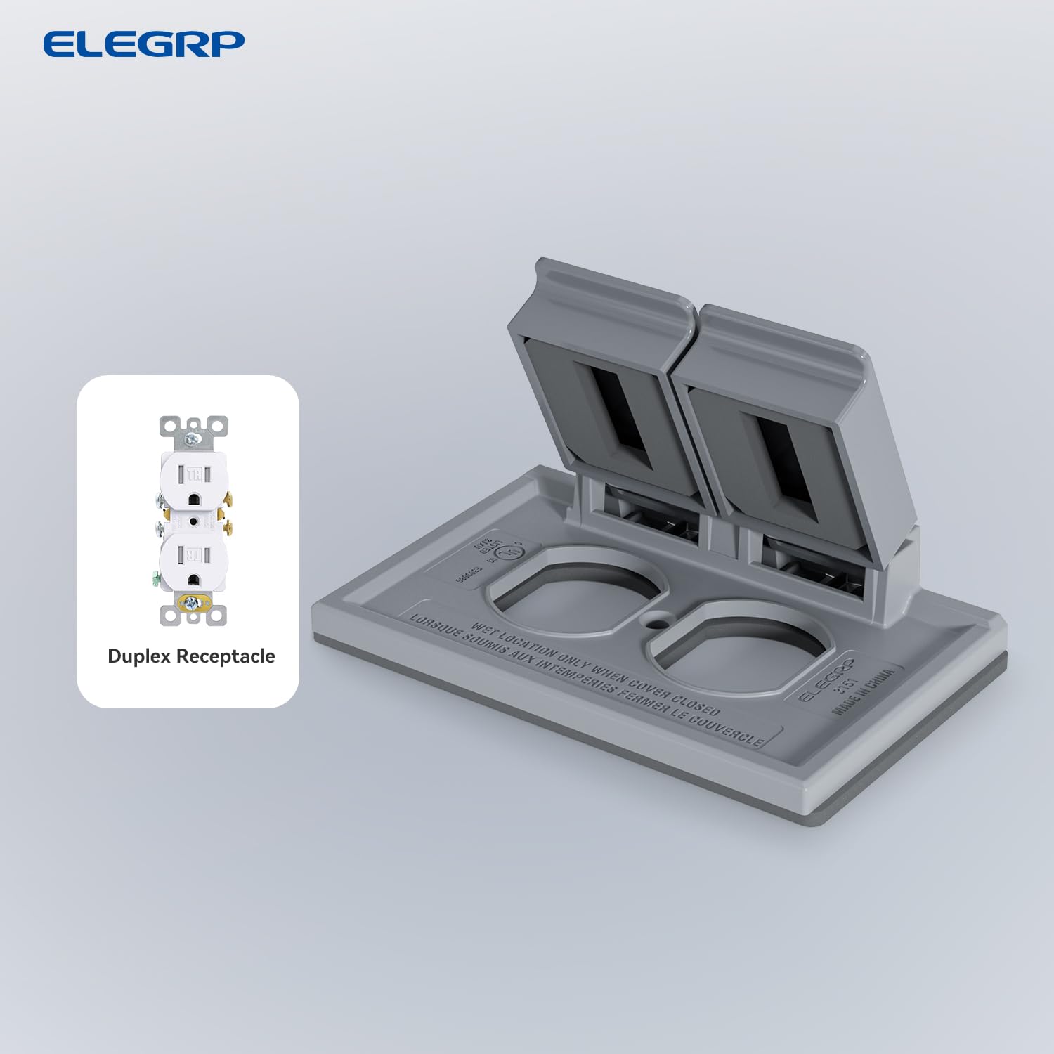 ELEGRP Horizontal Outdoor Cover for Duplex Receptacles, Weatherproof Outlet Cover, Unbreakable Polycarbonate, UL Listed