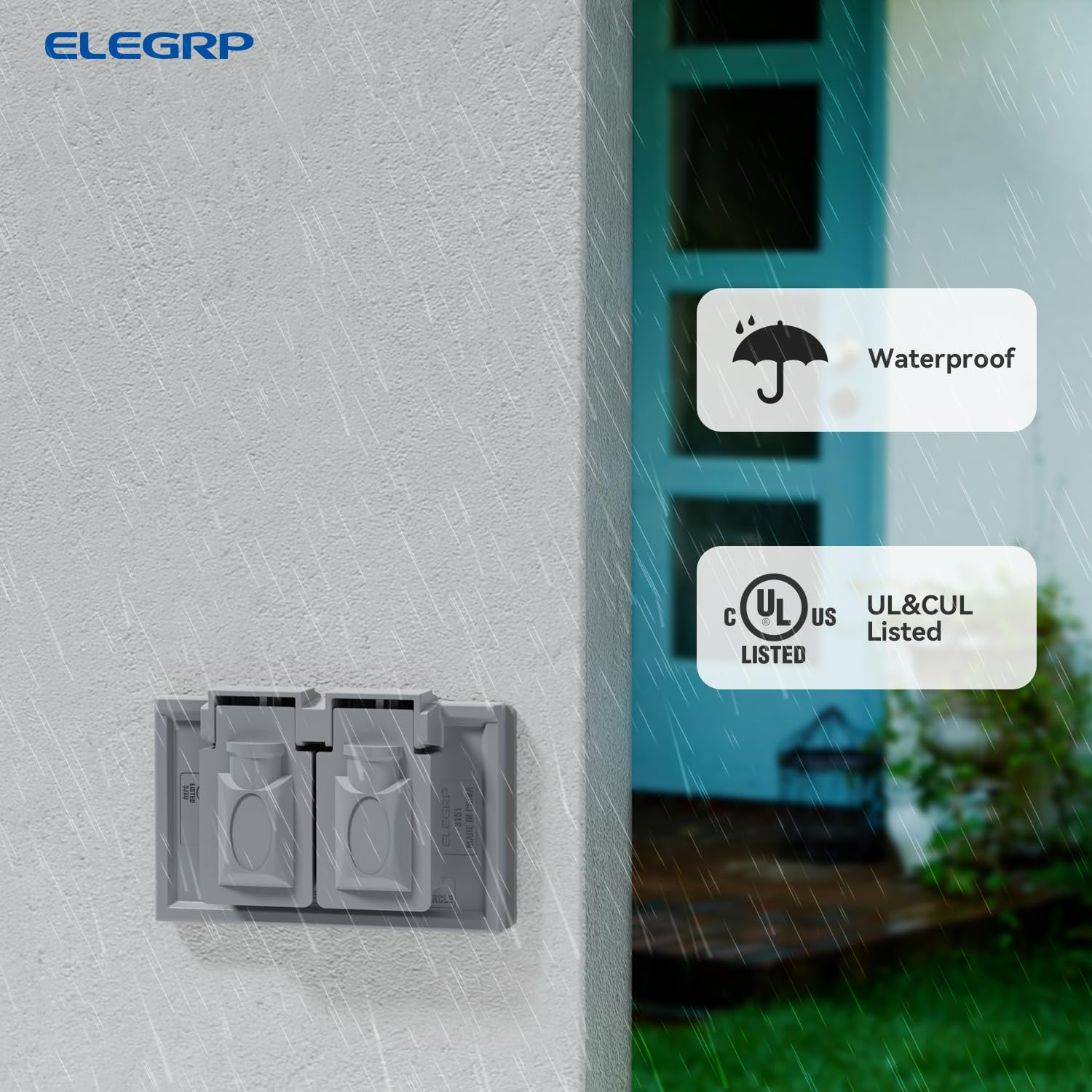 ELEGRP Horizontal Outdoor Cover for Duplex Receptacles, Weatherproof Outlet Cover, Unbreakable Polycarbonate, UL Listed